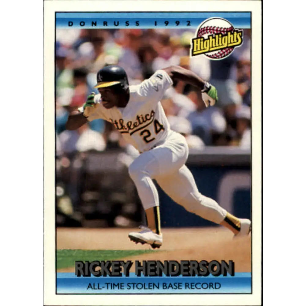 1992 Donruss #215 Rickey Henderson HL NM-MT Oakland Athletics Baseball Card Image 1