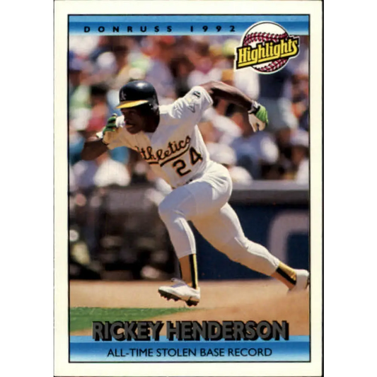 1992 Donruss #215 Rickey Henderson HL NM-MT Oakland Athletics Baseball Card Image 1