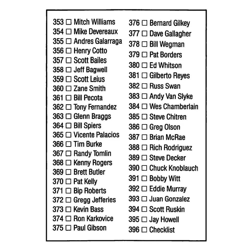 1992 Donruss #396 Checklist 317-396 NM-MT Checklist Baseball Card Image 2