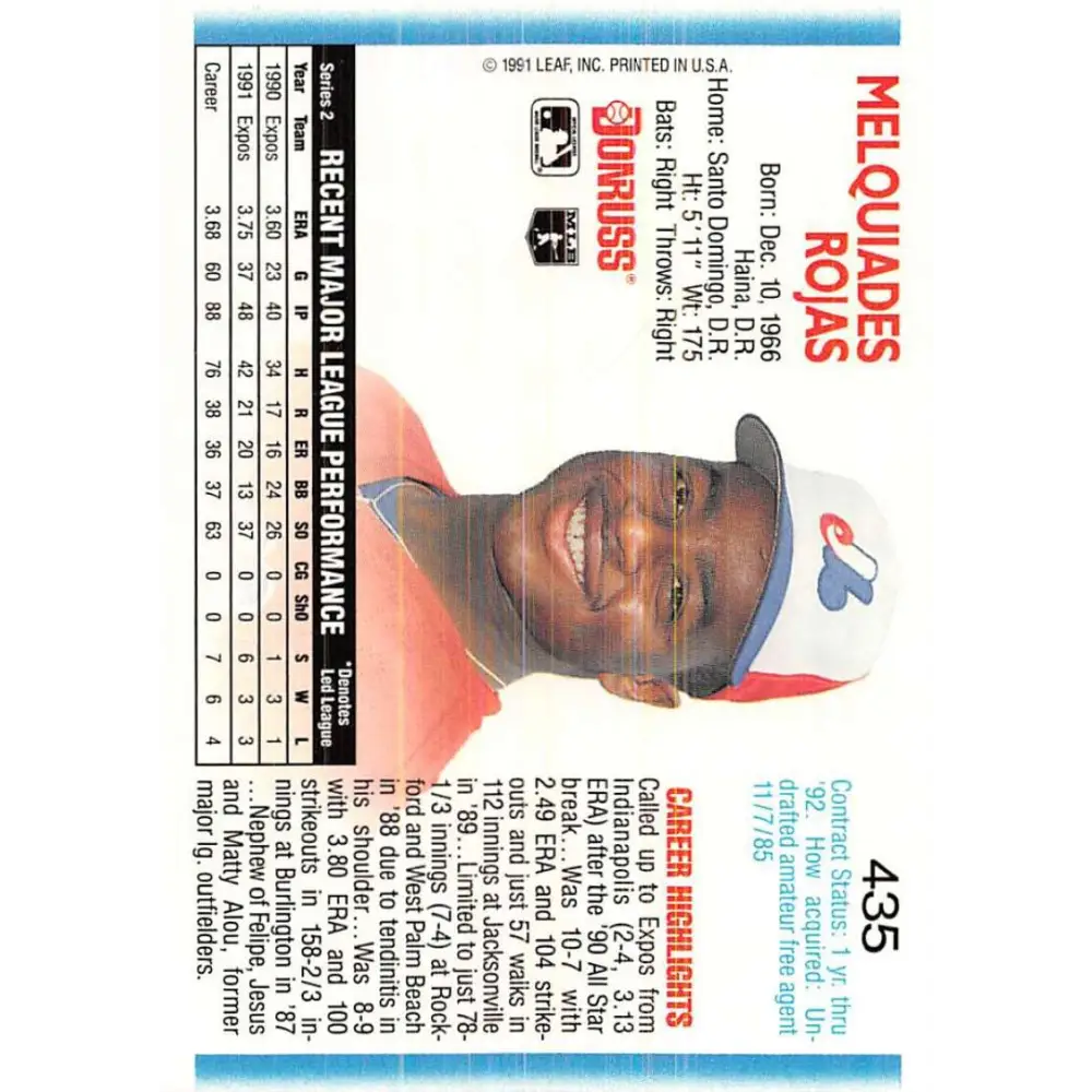 1992 Donruss #435 Mel Rojas NM-MT Montreal Expos Baseball Card Image 2