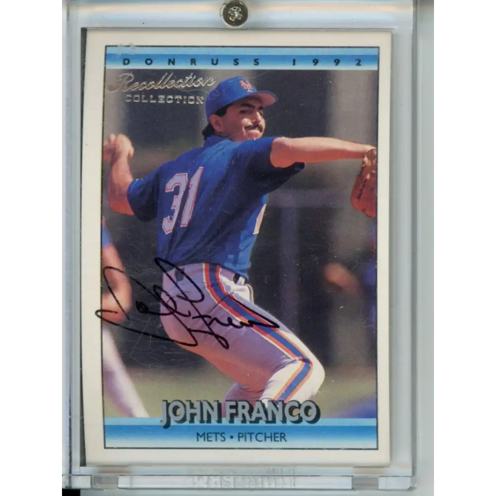 1992 Donruss Recollection Collection # John Franco Auto 5/66 New York Mets Baseball Card Image 1