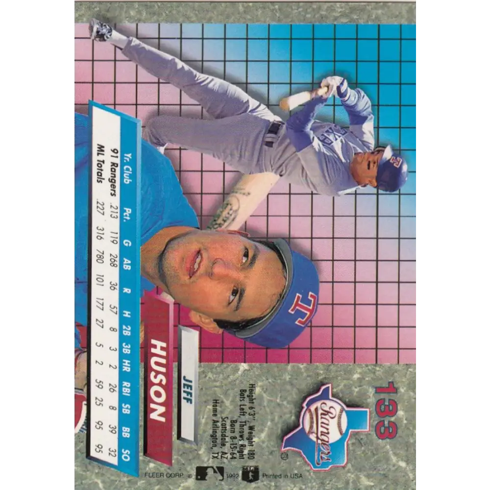 1992 Fleer Ultra #133 Jeff Huson NM-MT Texas Rangers Baseball Card Image 2