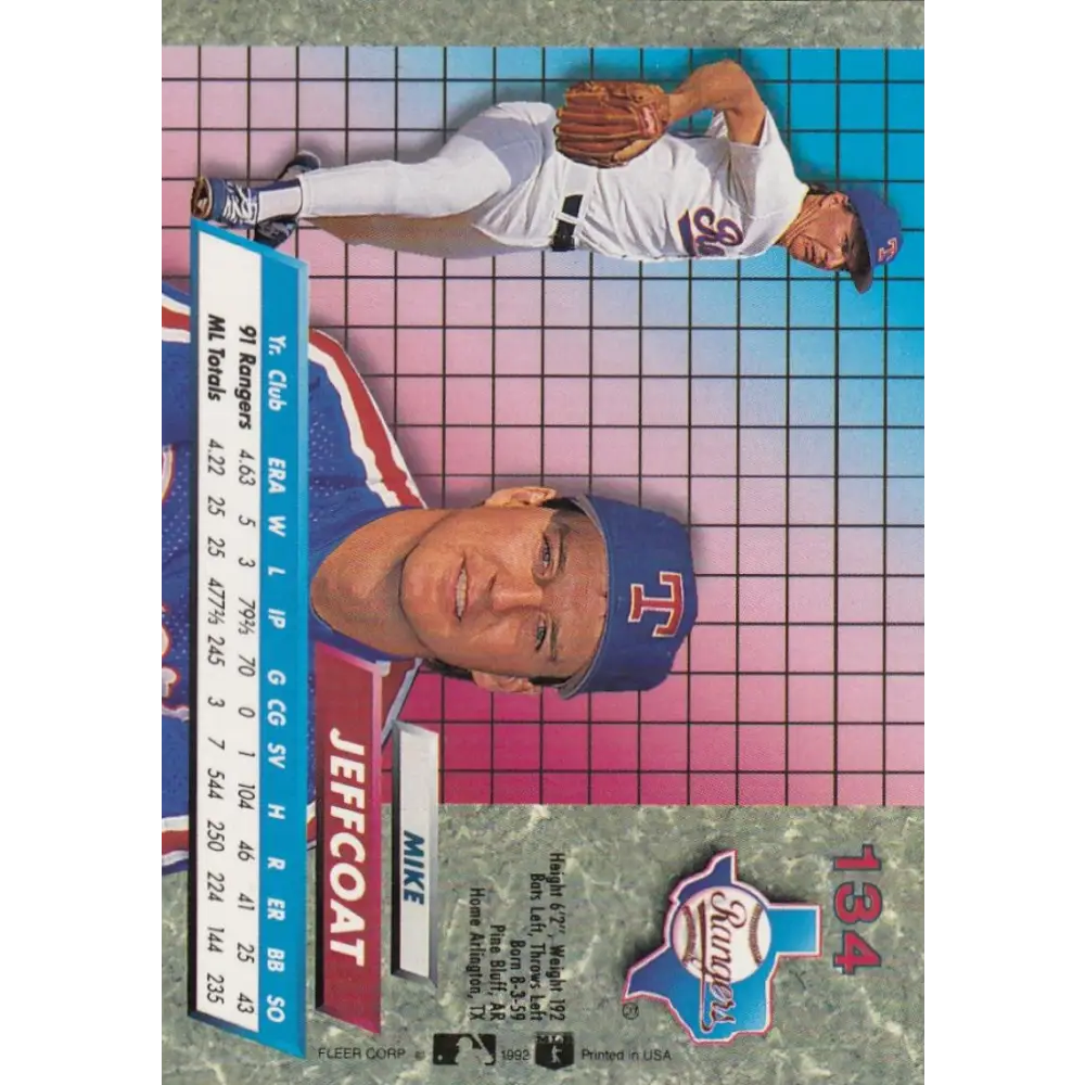 1992 Fleer Ultra #134 Mike Jeffcoat NM-MT Texas Rangers Baseball Card Image 2