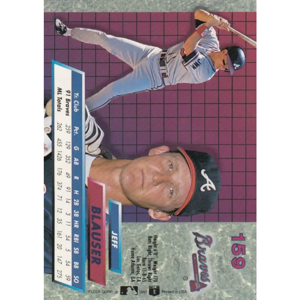 1992 Fleer Ultra #159 Jeff Blauser NM-MT Atlanta Braves Baseball Card Image 2