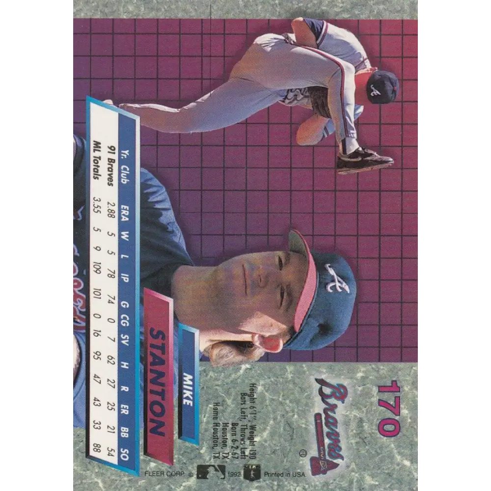 1992 Fleer Ultra #170 Mike Stanton NM-MT Atlanta Braves Baseball Card Image 2