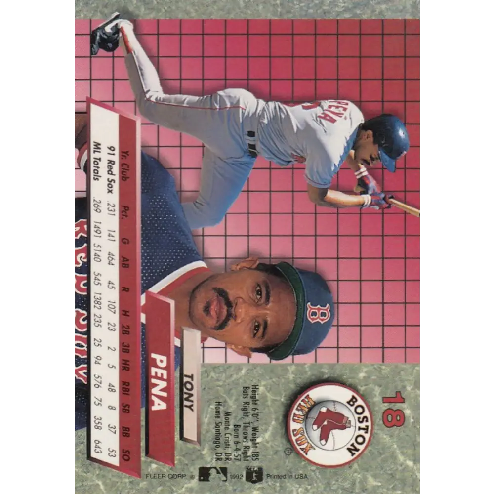 1992 Fleer Ultra #18 Tony Pena NM-MT Boston Red Sox Baseball Card Image 2