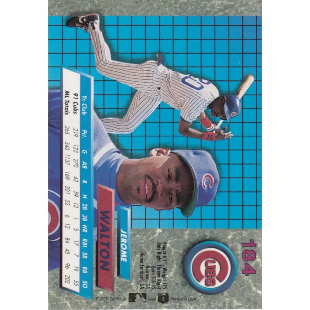 1992 Fleer Ultra #184 Jerome Walton NM-MT Chicago Cubs Baseball Card Image 1