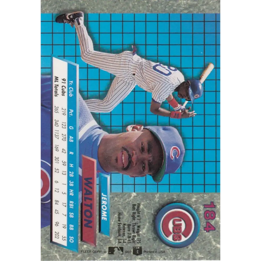 1992 Fleer Ultra #184 Jerome Walton NM-MT Chicago Cubs Baseball Card Image 1