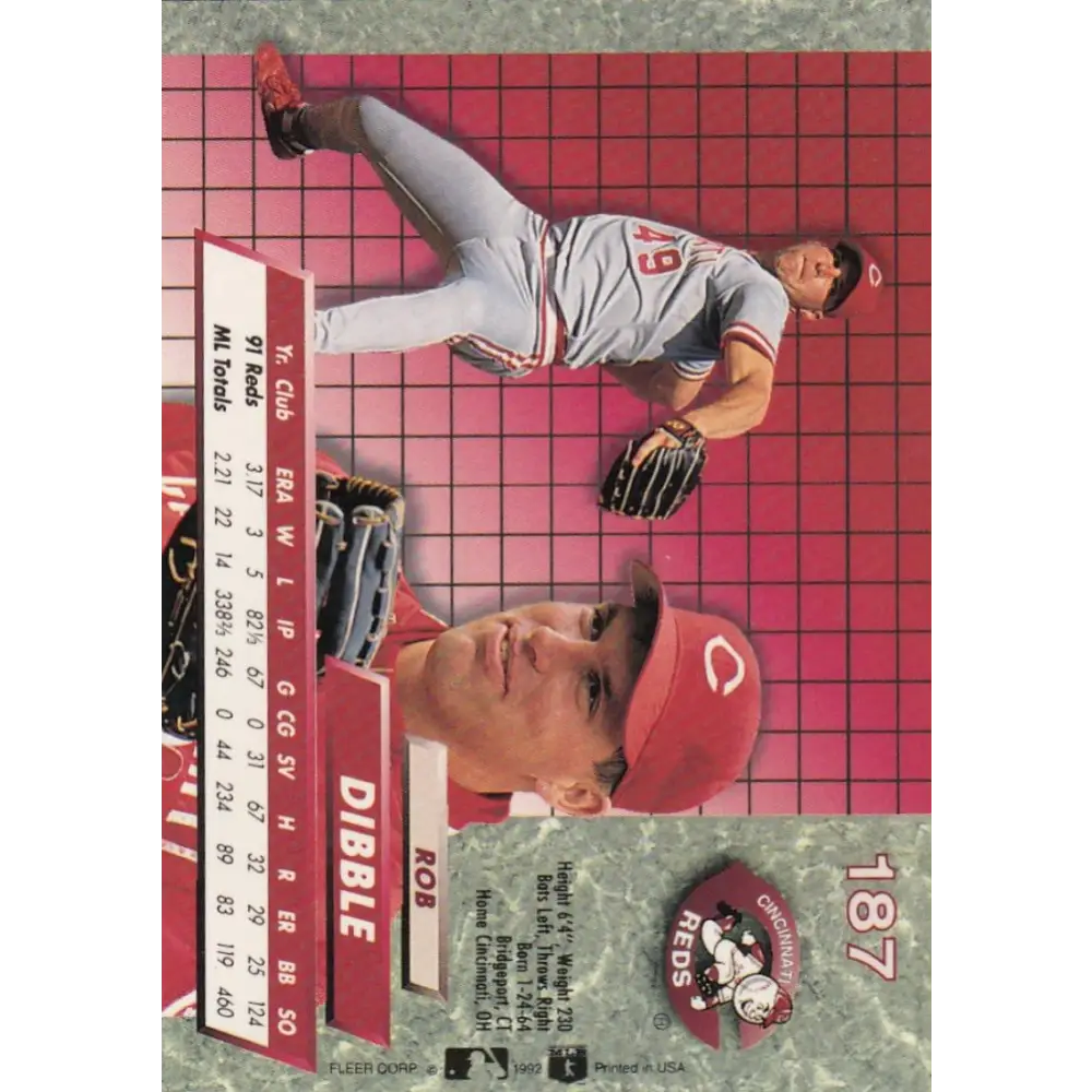 1992 Fleer Ultra #187 Rob Dibble NM-MT Cincinnati Reds Baseball Card Image 2