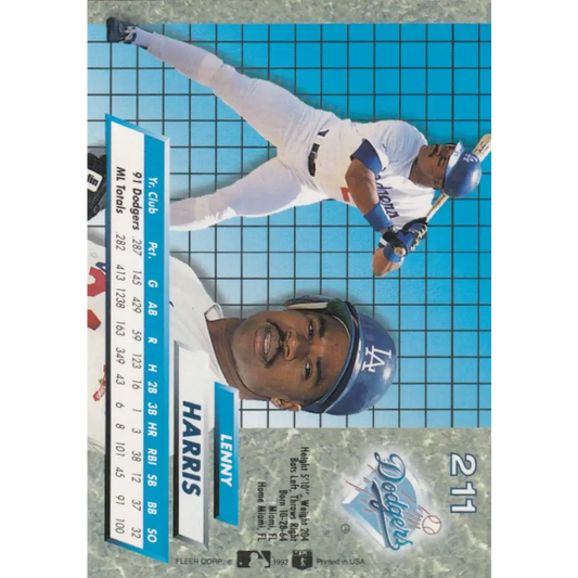 1992 Fleer Ultra #211 Lenny Harris NM-MT Los Angeles Dodgers Baseball Card Image 1