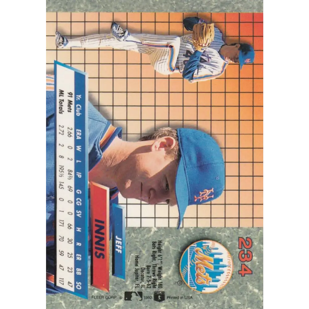 1992 Fleer Ultra #234 Jeff Innis NM-MT New York Mets Baseball Card Image 2