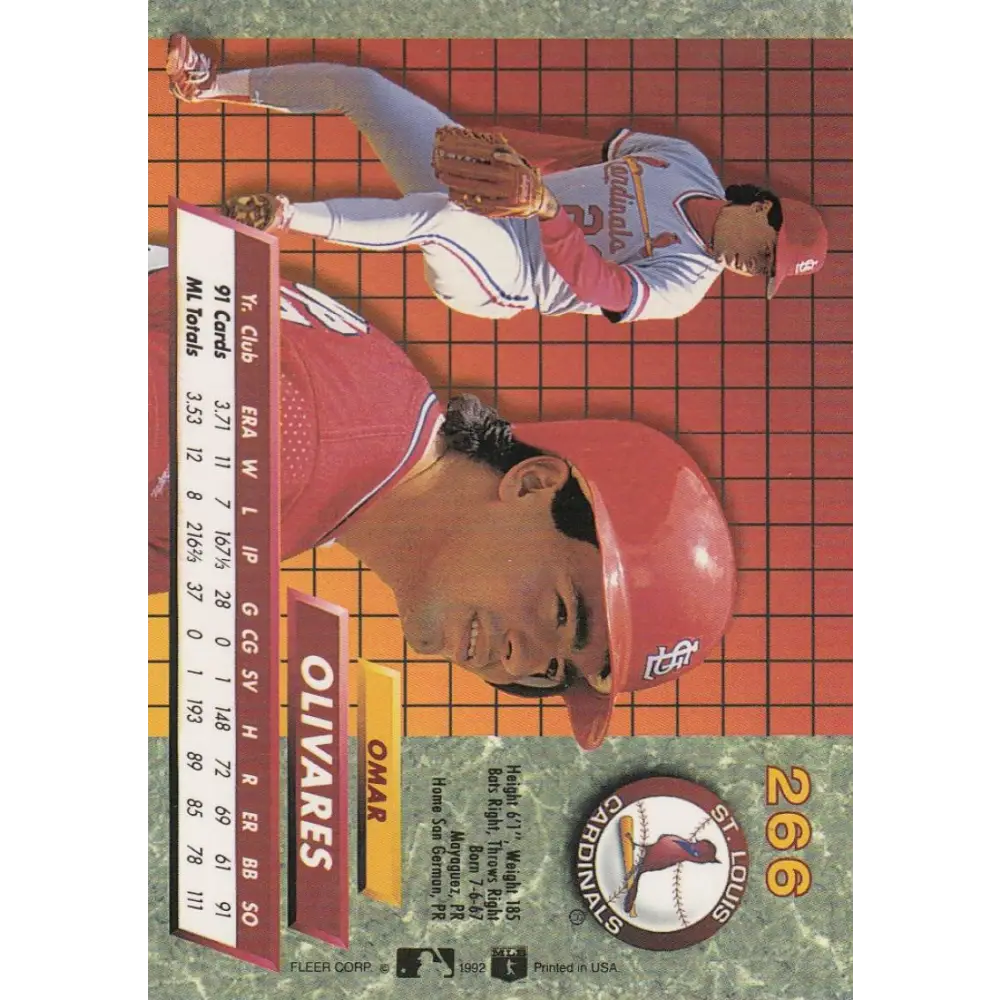 1992 Fleer Ultra #266 Omar Olivares NM-MT St. Louis Cardinals Baseball Card Image 2