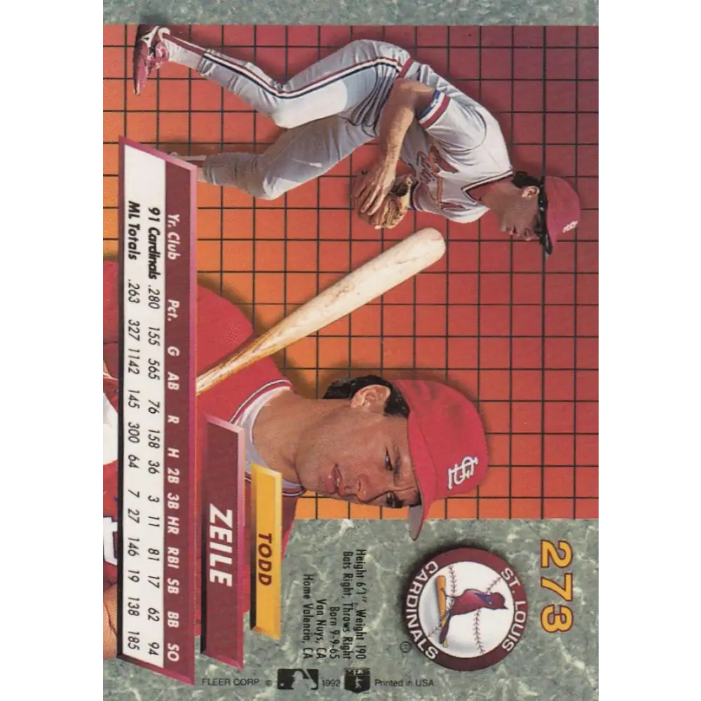 1992 Fleer Ultra #273 Todd Zeile NM-MT St. Louis Cardinals Baseball Card Image 2