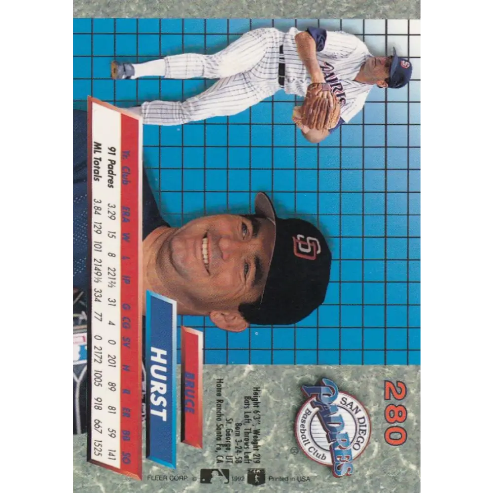 1992 Fleer Ultra #280 Bruce Hurst NM-MT San Diego Padres Baseball Card Image 2