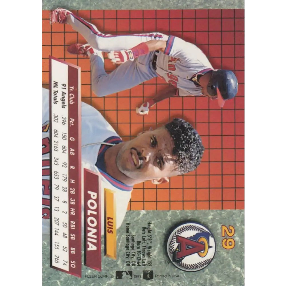 1992 Fleer Ultra #29 Luis Polonia NM-MT California Angels Baseball Card Image 2