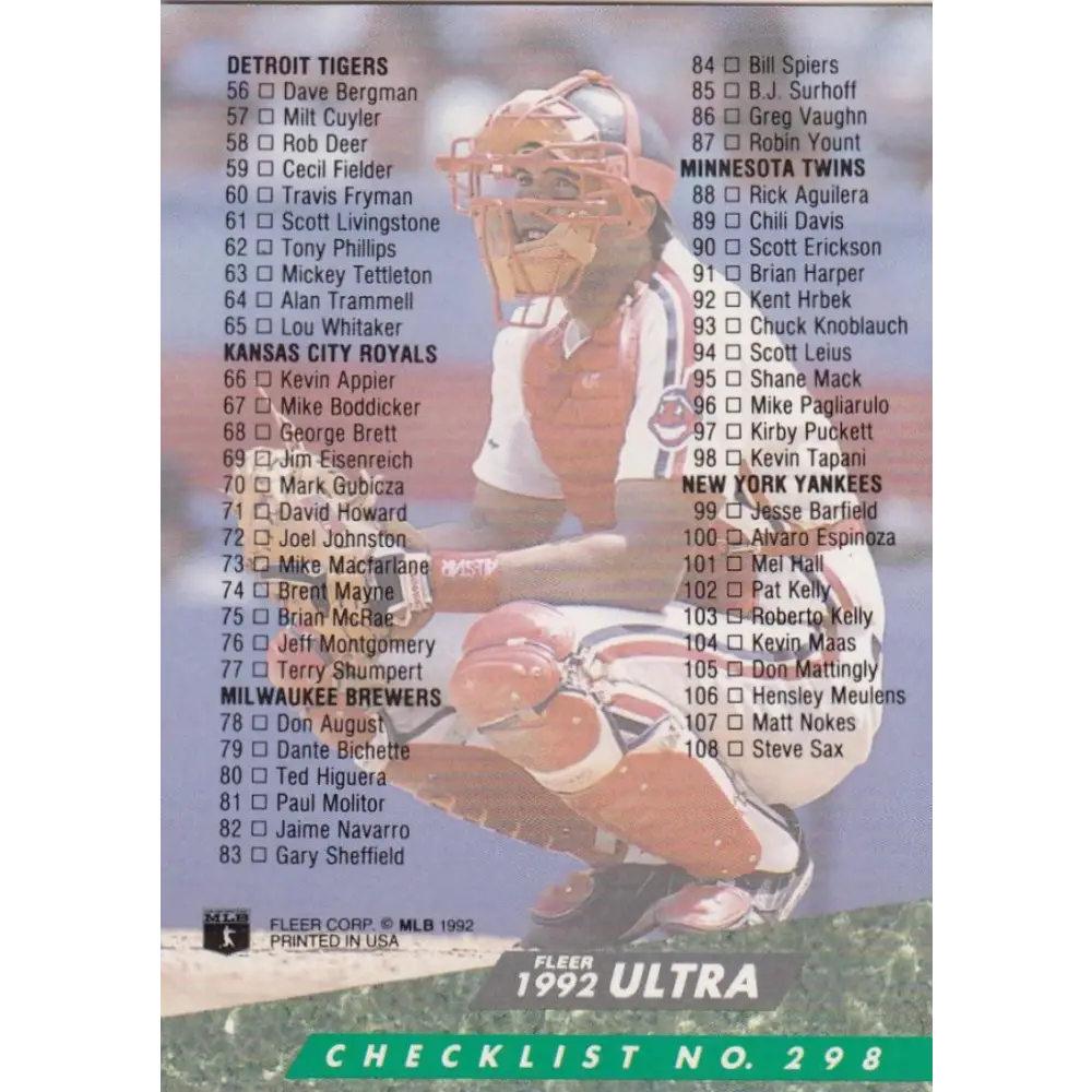 1992 Fleer Ultra #298 Checklist 1-100 Sandy Alomar Jr. NM-MT Cleveland Indians Baseball Card Image 2