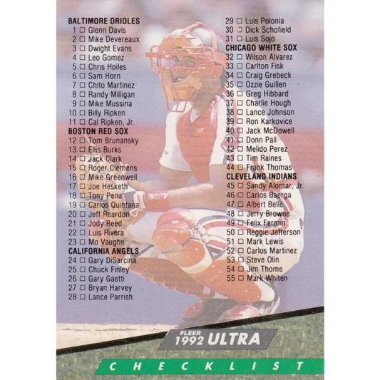1992 Fleer Ultra #298 Checklist 1-100 Sandy Alomar Jr. NM-MT Cleveland Indians Baseball Card Image 1