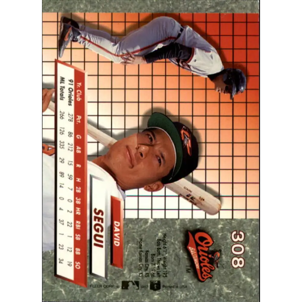1992 Fleer Ultra #308 David Segui NM-MT Baltimore Orioles Baseball Card Image 2