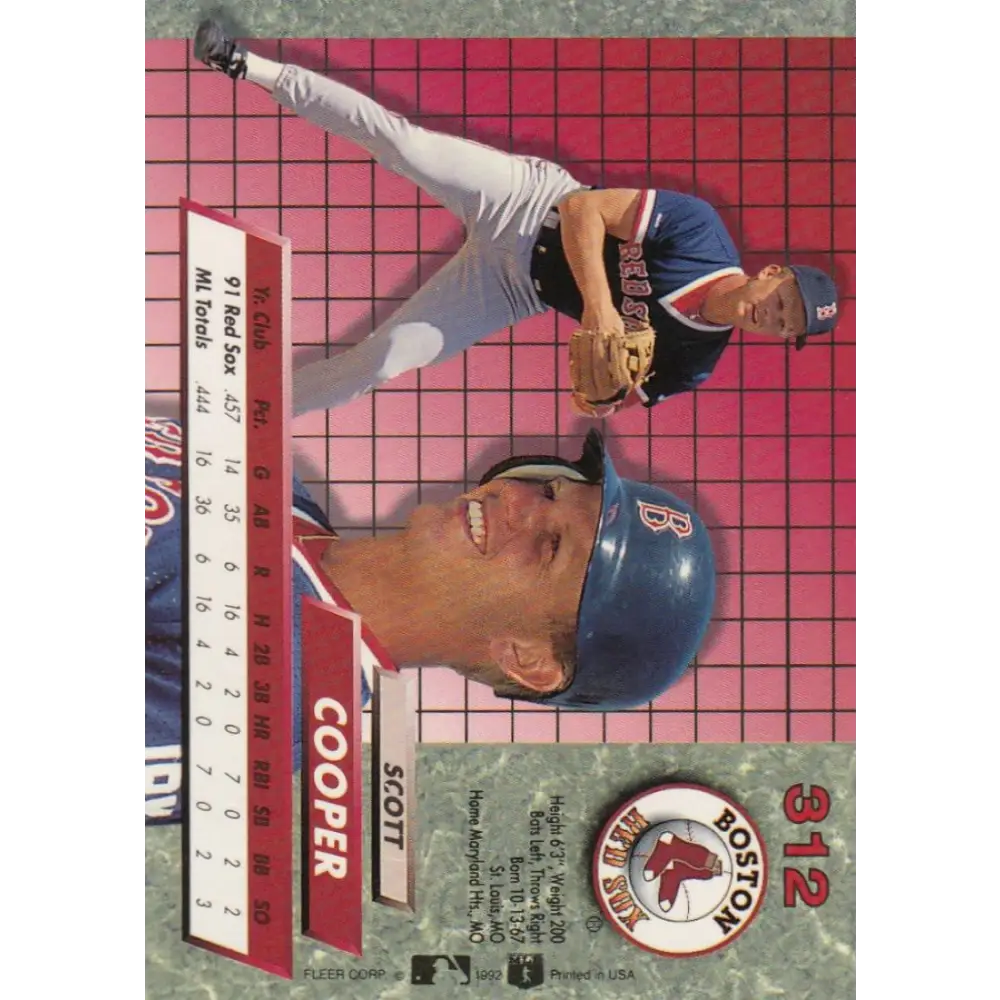1992 Fleer Ultra #312 Scott Cooper NM-MT Boston Red Sox Baseball Card Image 2