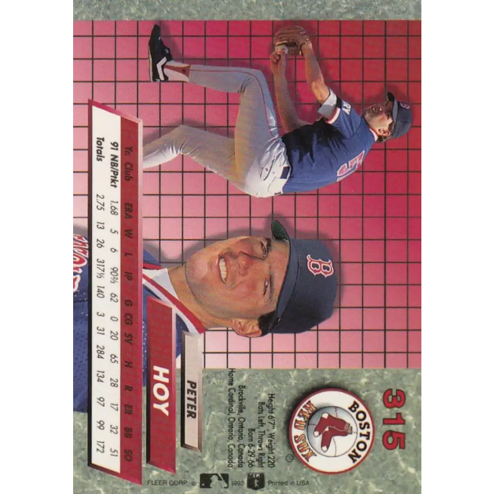 1992 Fleer Ultra #315 Peter Hoy NM-MT RC Rookie Boston Red Sox Baseball Card Image 2