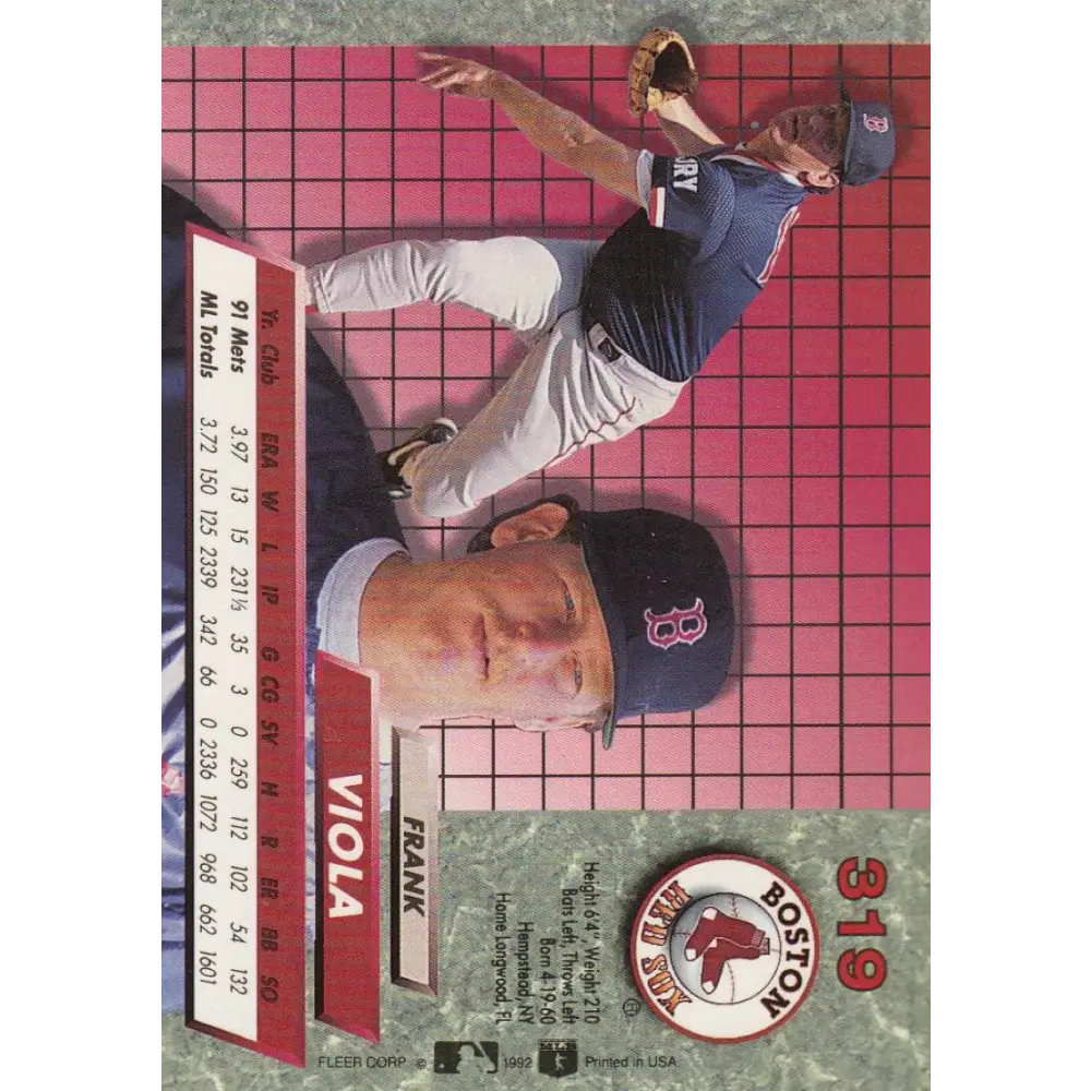 1992 Fleer Ultra #319 Frank Viola NM-MT Boston Red Sox Baseball Card Image 2