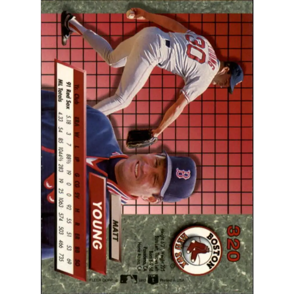 1992 Fleer Ultra #320 Matt Young NM-MT Boston Red Sox Baseball Card Image 2