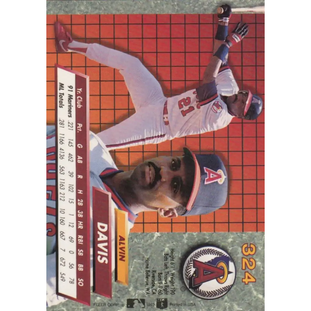 1992 Fleer Ultra #324 Alvin Davis NM-MT California Angels Baseball Card Image 2