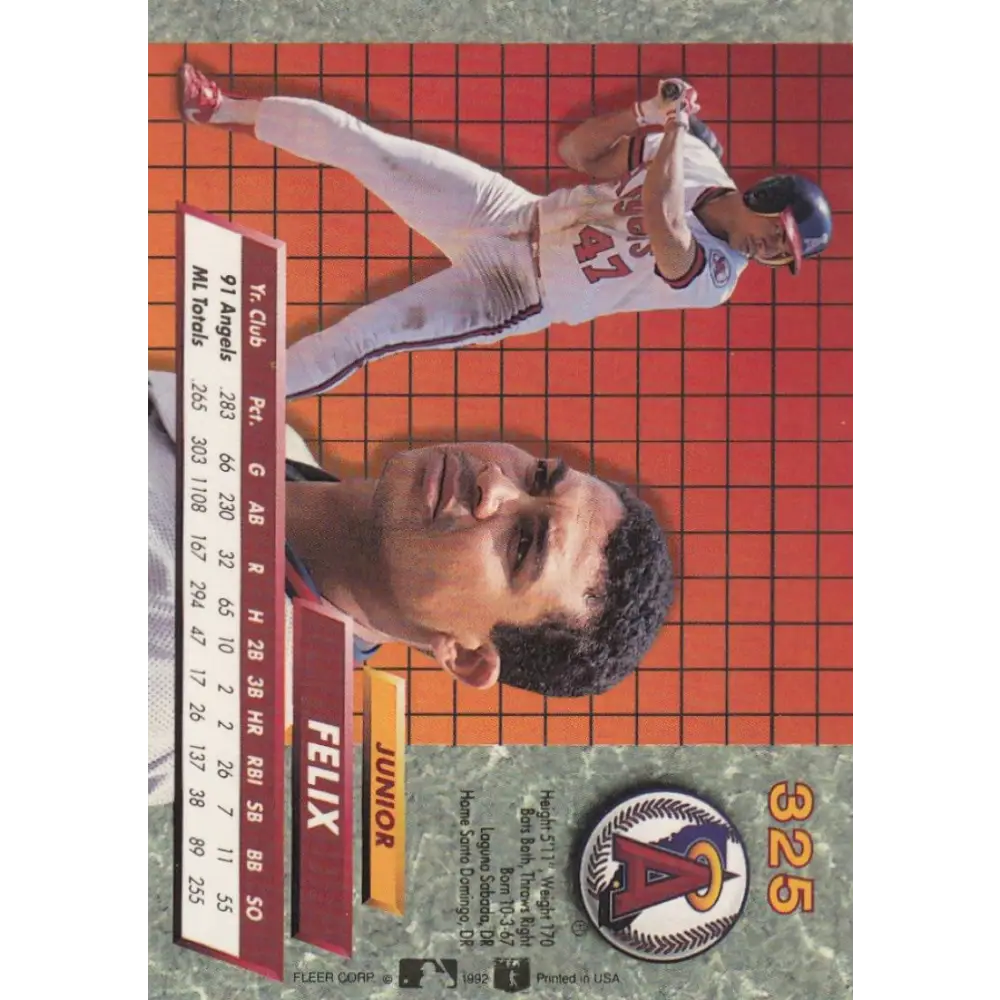 1992 Fleer Ultra #325 Junior Felix NM-MT California Angels Baseball Card Image 2