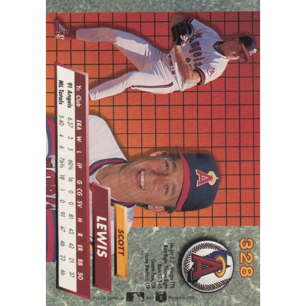 1992 Fleer Ultra #328 Scott Lewis NM-MT California Angels Baseball Card Image 2