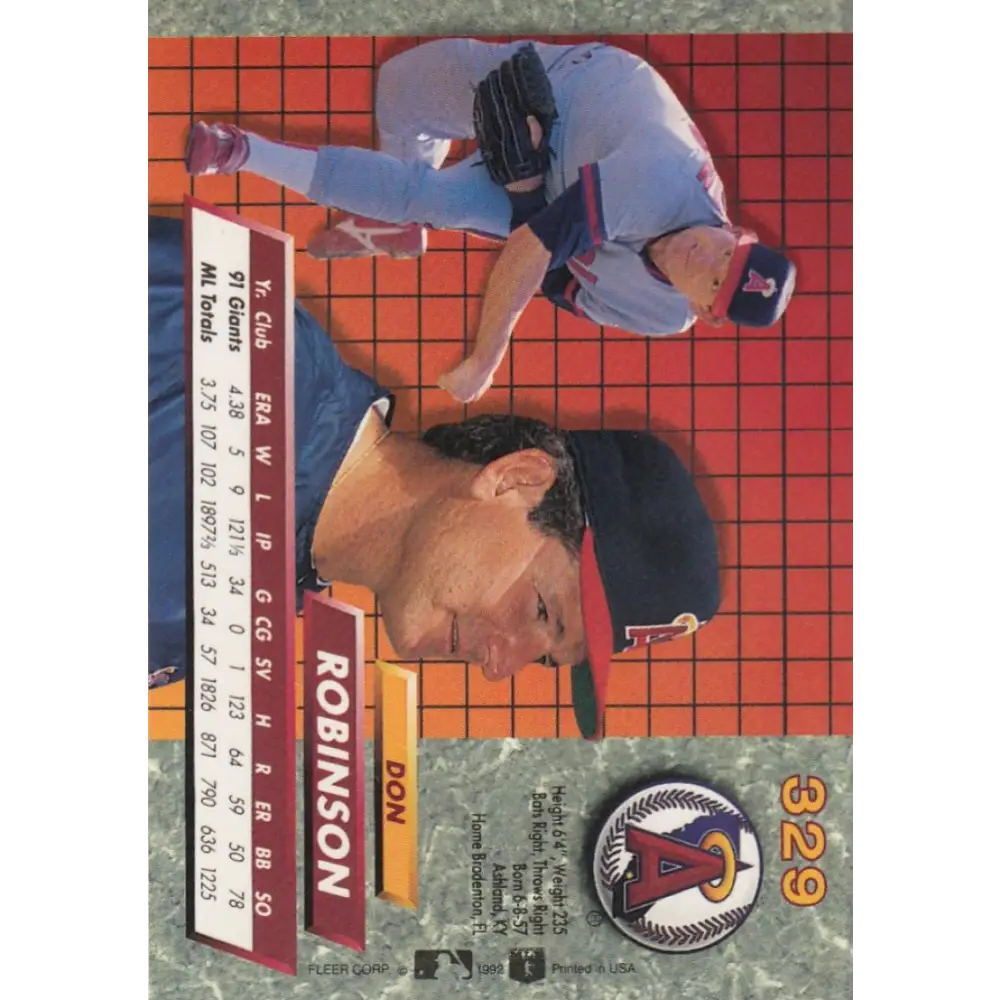 1992 Fleer Ultra #329 Don Robinson NM-MT California Angels Baseball Card Image 2