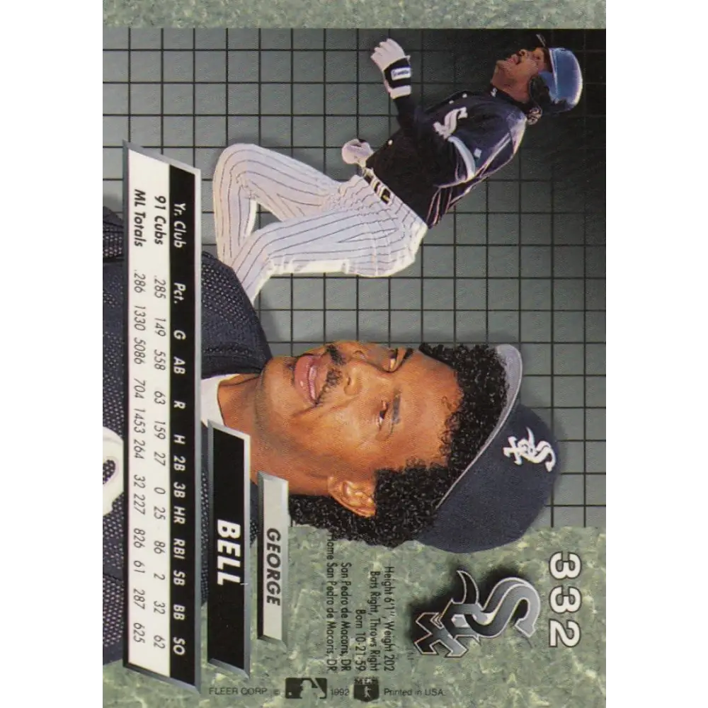 1992 Fleer Ultra #332 George Bell NM-MT Chicago White Sox Baseball Card Image 2
