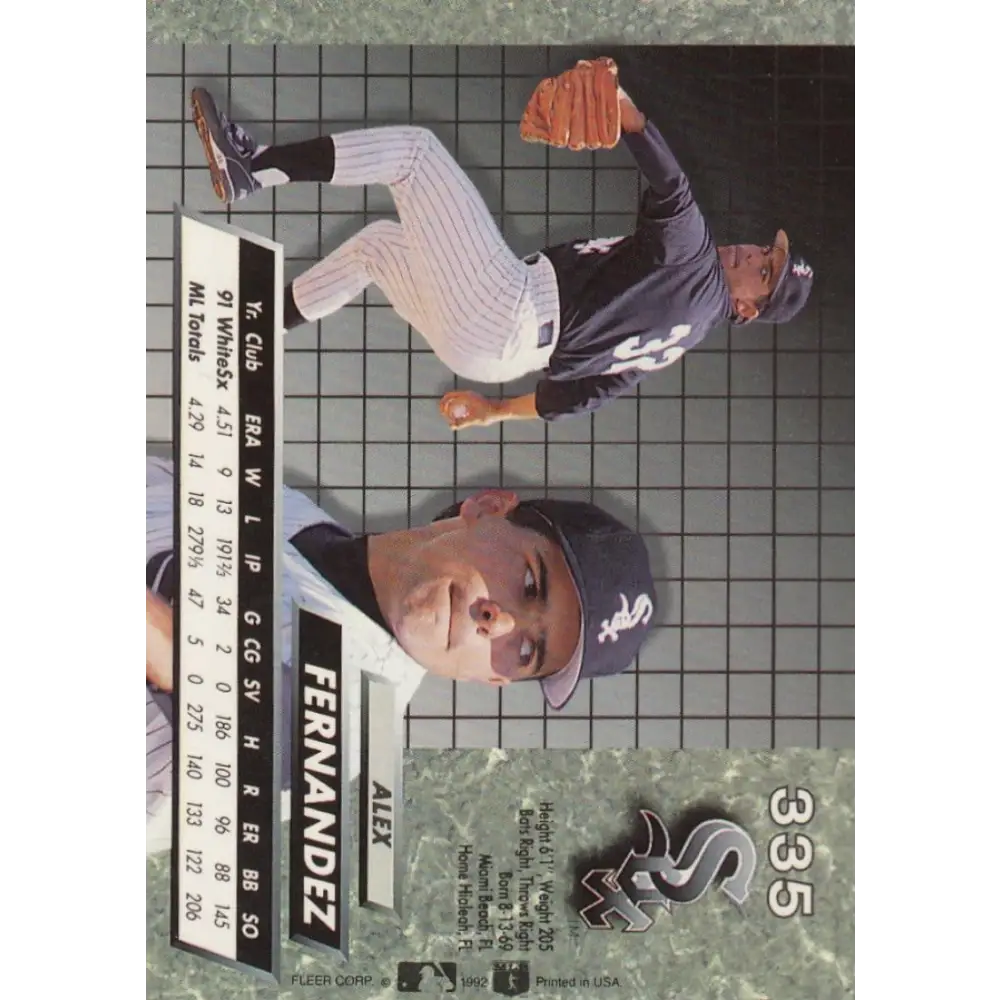 1992 Fleer Ultra #335 Alex Fernandez NM-MT Chicago White Sox Baseball Card Image 2