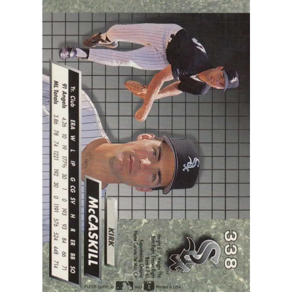 1992 Fleer Ultra #338 Kirk McCaskill NM-MT Chicago White Sox Baseball Card Image 2