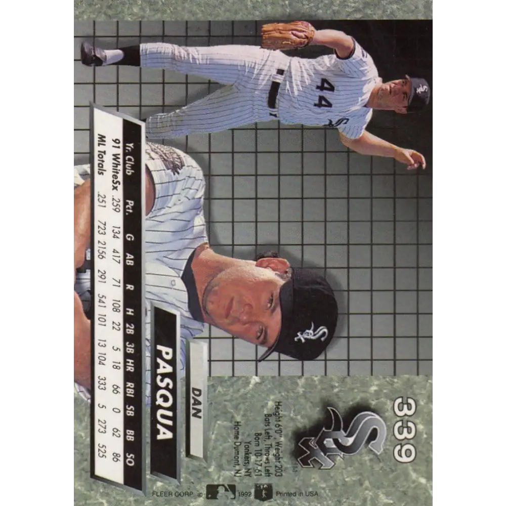 1992 Fleer Ultra #339 Dan Pasqua NM-MT Chicago White Sox Baseball Card Image 2