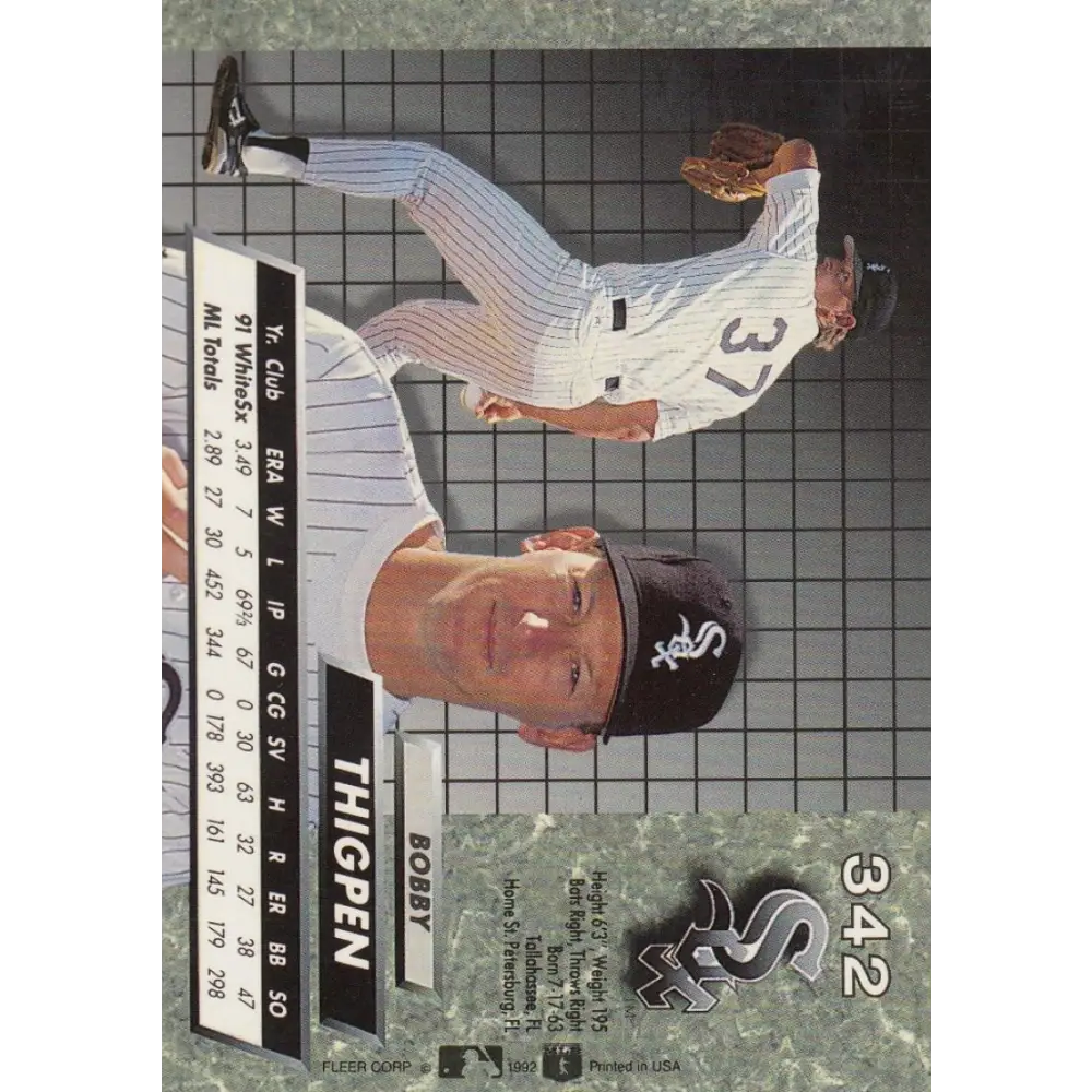 1992 Fleer Ultra #342 Bobby Thigpen NM-MT Chicago White Sox Baseball Card Image 2