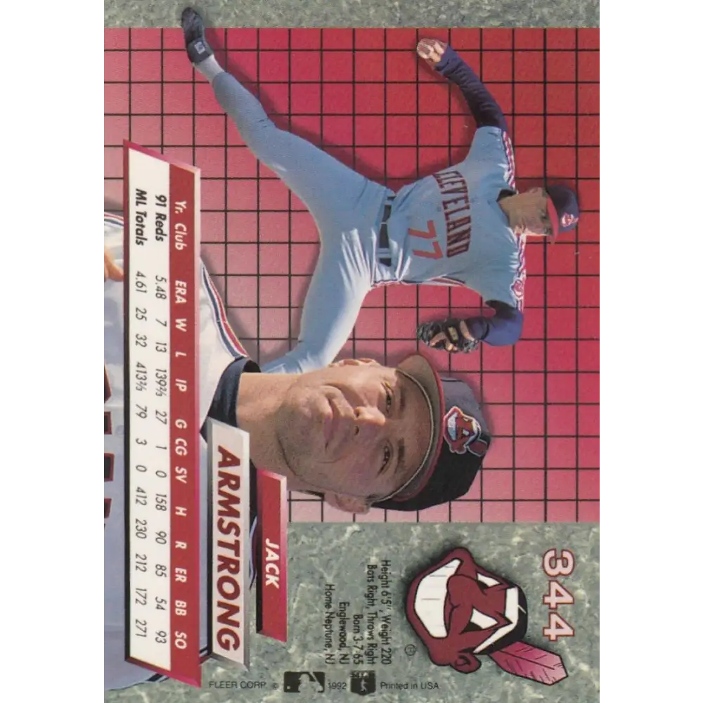 1992 Fleer Ultra #344 Jack Armstrong NM-MT Cleveland Indians Baseball Card Image 2