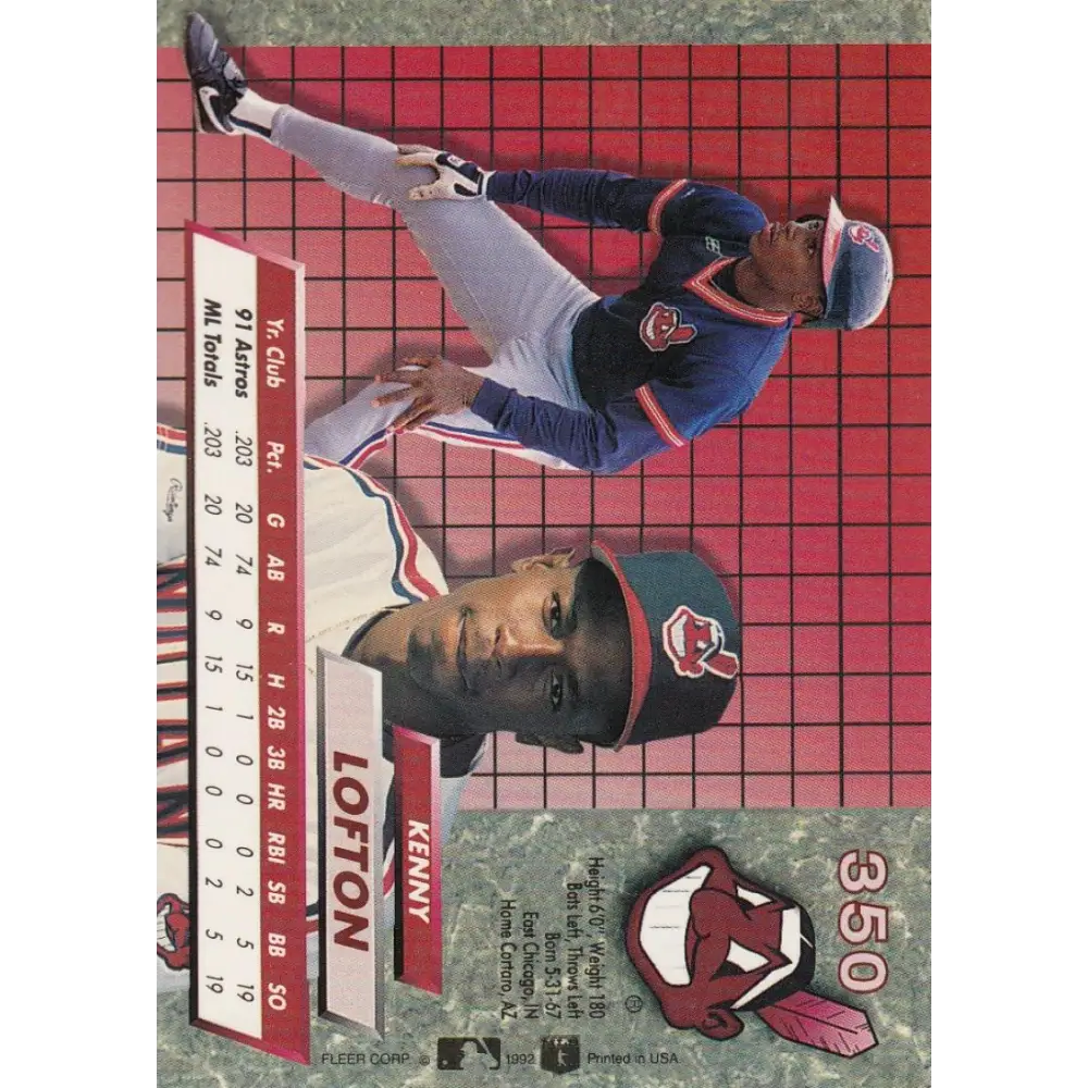 1992 Fleer Ultra #350 Kenny Lofton NM-MT Cleveland Indians Baseball Card Image 2
