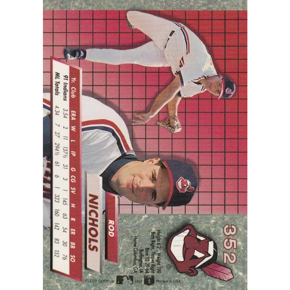 1992 Fleer Ultra #352 Rod Nichols NM-MT Cleveland Indians Baseball Card Image 2