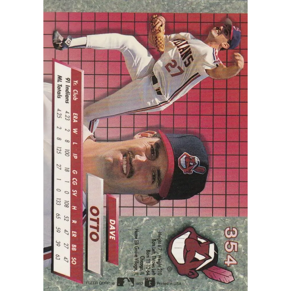 1992 Fleer Ultra #354 Dave Otto NM-MT Cleveland Indians Baseball Card Image 2
