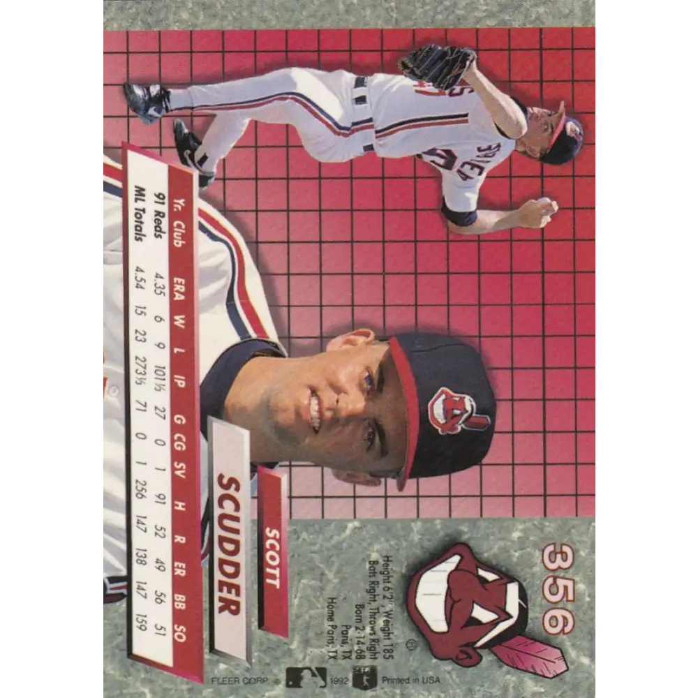 1992 Fleer Ultra #356 Scott Scudder NM-MT Cleveland Indians Baseball Card Image 2