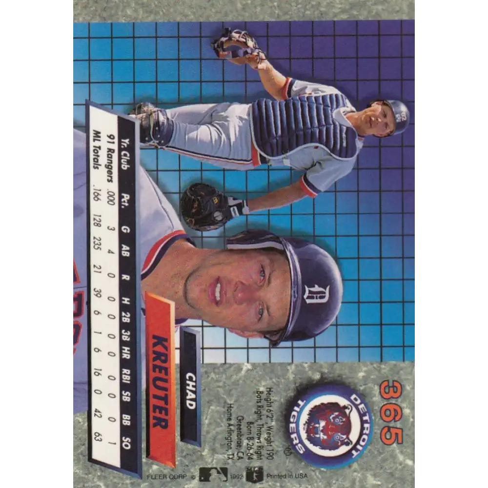 1992 Fleer Ultra #365 Chad Kreuter NM-MT Detroit Tigers Baseball Card Image 2