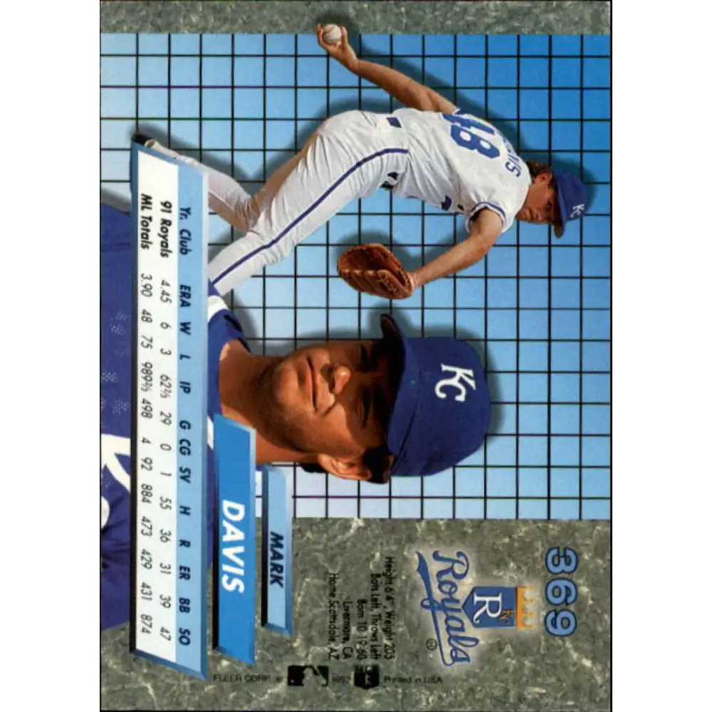 1992 Fleer Ultra #369 Mark Davis NM-MT Kansas City Royals Baseball Card Image 2