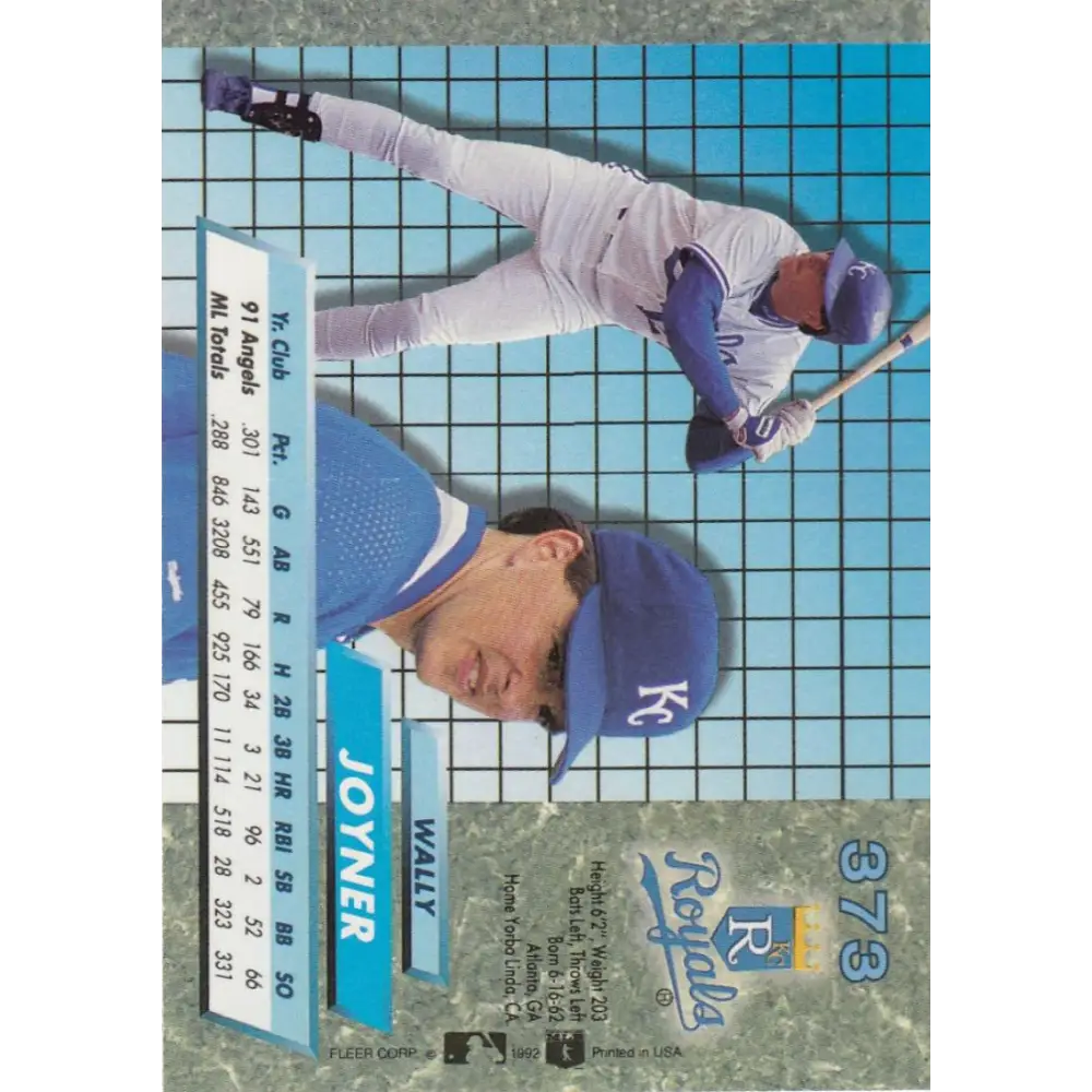 1992 Fleer Ultra #373 Wally Joyner NM-MT Kansas City Royals Baseball Card Image 2