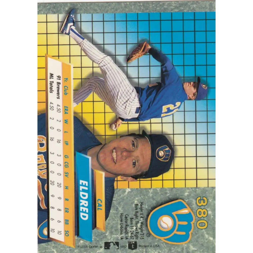 1992 Fleer Ultra #380 Cal Eldred NM-MT Milwaukee Brewers Baseball Card Image 2