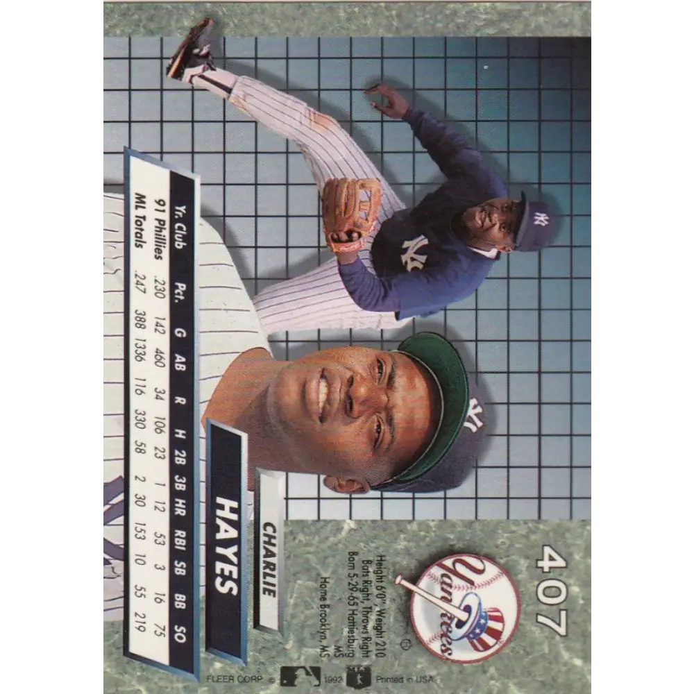 1992 Fleer Ultra #407 Charlie Hayes NM-MT New York Yankees Baseball Card Image 2