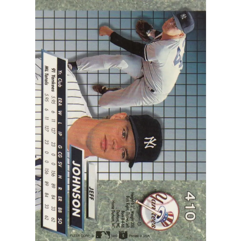 1992 Fleer Ultra #410 Jeff Johnson NM-MT New York Yankees Baseball Card Image 2