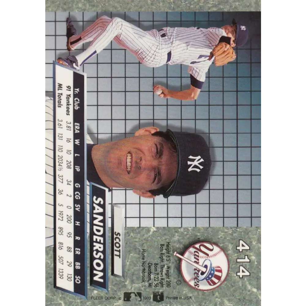 1992 Fleer Ultra #414 Scott Sanderson NM-MT New York Yankees Baseball Card Image 2