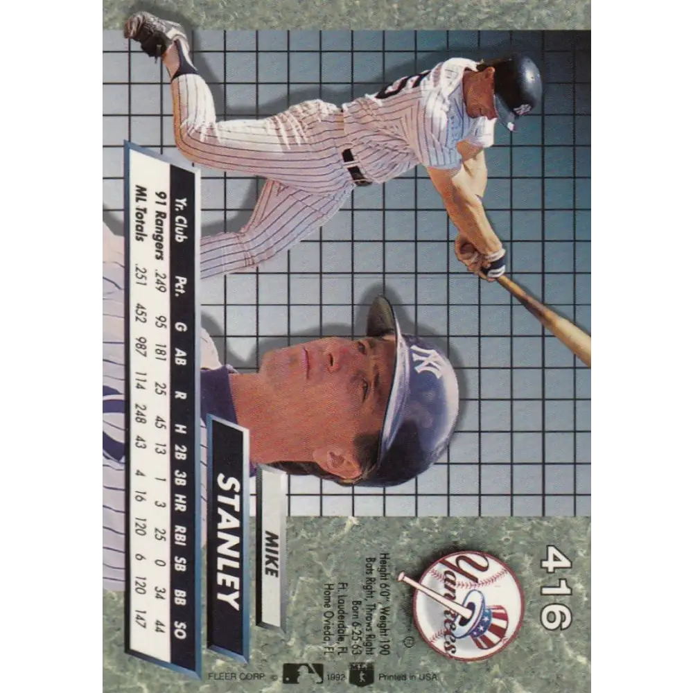1992 Fleer Ultra #416 Mike Stanley NM-MT New York Yankees Baseball Card Image 2