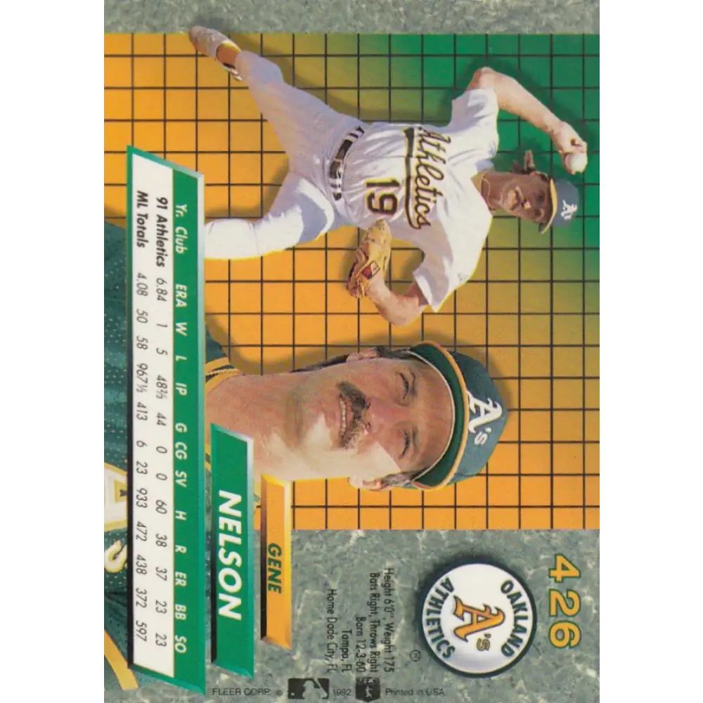 1992 Fleer Ultra #426 Gene Nelson NM-MT Oakland Athletics Baseball Card Image 2