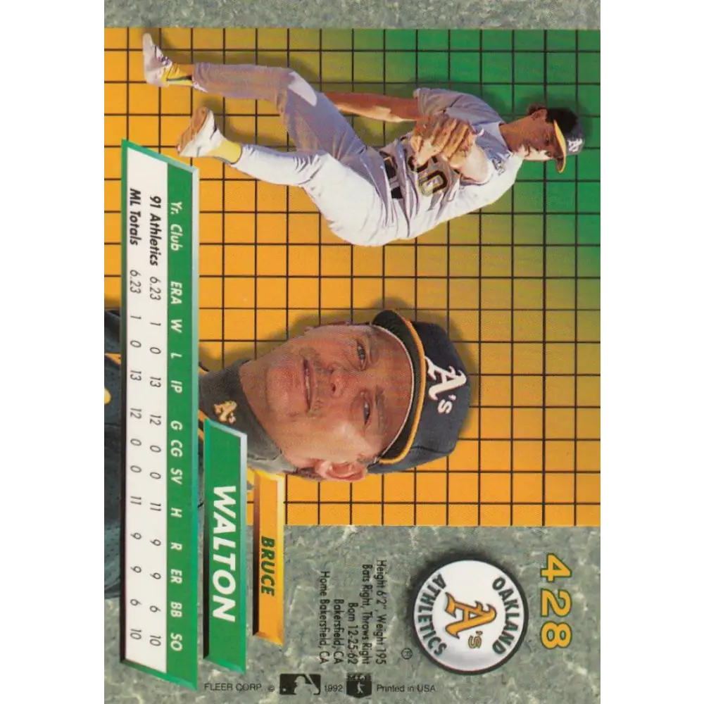 1992 Fleer Ultra #428 Bruce Walton NM-MT Oakland Athletics Baseball Card Image 2
